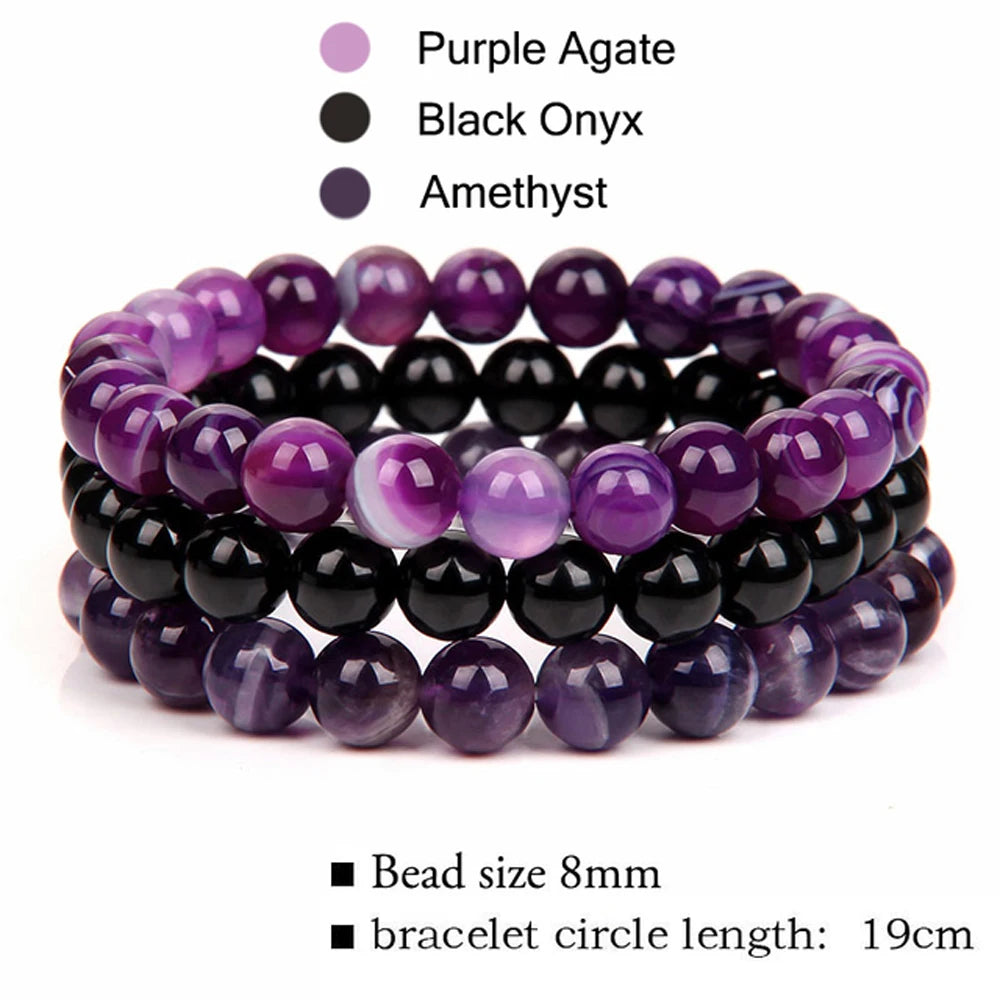 3Pcs Natural Stone Bracelet 8mm Rhodonite Rose Pink Quartzs Amethysts Hematite Bracelets For Women Men Jewelry