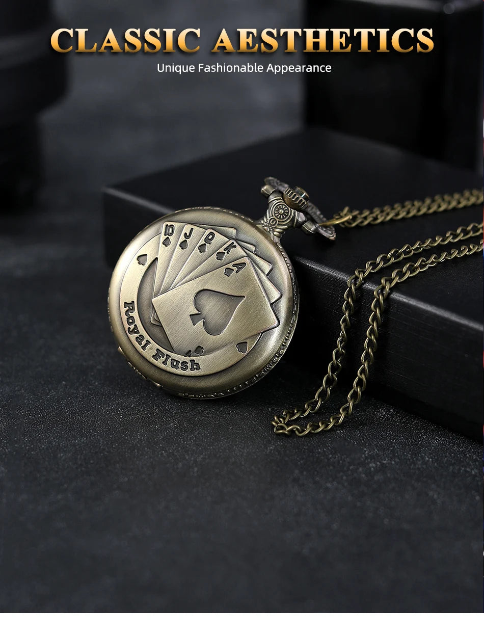 Best Gifts Luxury Quartz Pocket Watch Design Playing Card Necklace Pendant Pocket Watch Clock for Mens Womens