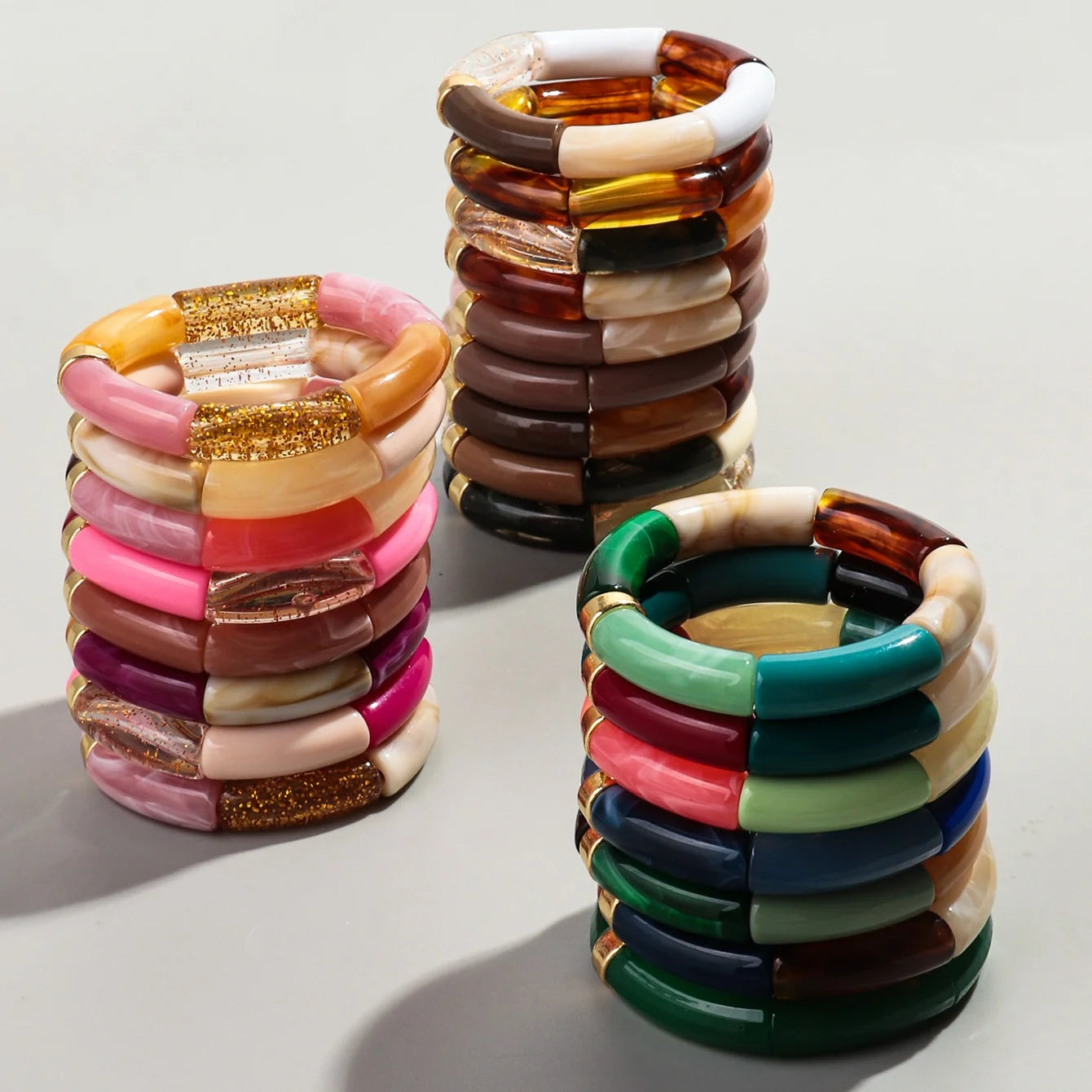 Bohomia Acrylic Design Style Chunky Bamboo Stackable Bracelet for Women Boho Elastic Colorful Tube Beads Braceletes 2024 Jewelry