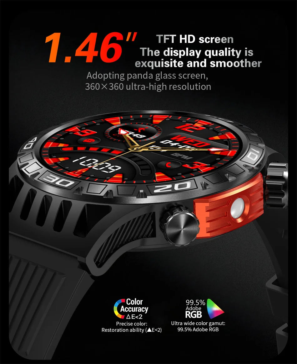 Outdoor Military Smart Watch Men's With LED lighting Bluetooth Call Smartwatch 3ATM IP68 Waterproof Compass Sports Fitness Watch
