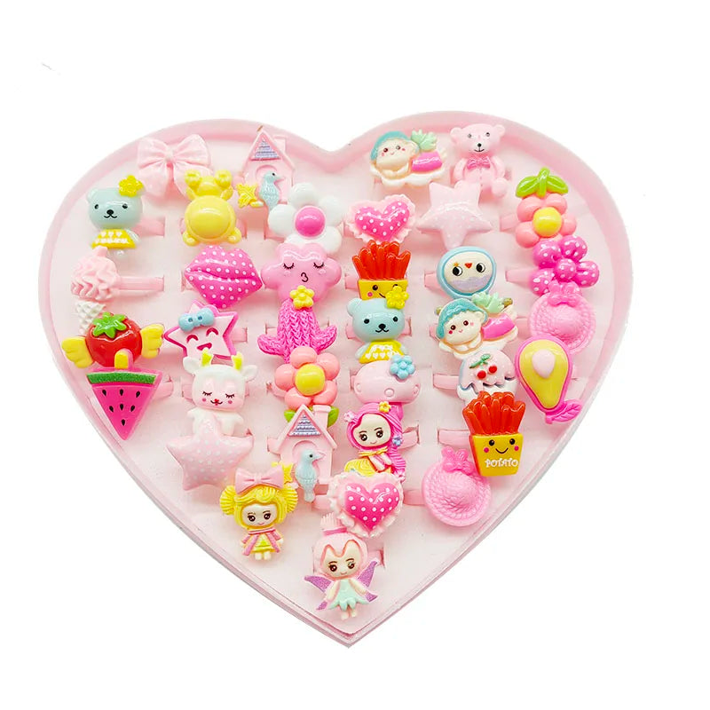 30pcs/Lot Wholesale Child Open Design Resin Candy Flower Finger Rings Plastic Pink Kid Ring Children Party Gifts Birthday Girls