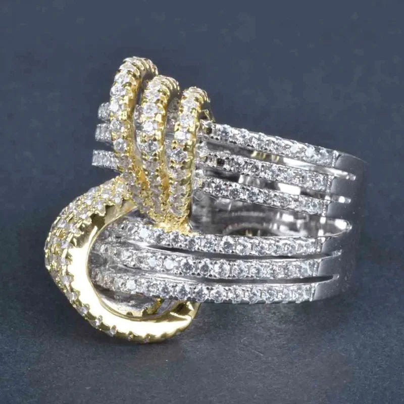 Gorgeous Fashion Finger Ring Lady Party Jewelry with Bright Zirconia Two-tone Style Design Accessories for Anniversary
