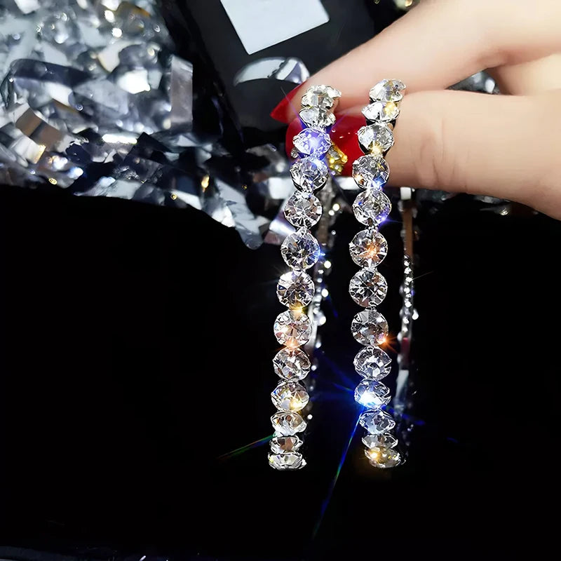 Big Hoop Earrings Full with Round Cubic Zirconia Sparkling Earrings for Women Daily Wear Modern Fashion Jewelry Drop Ship