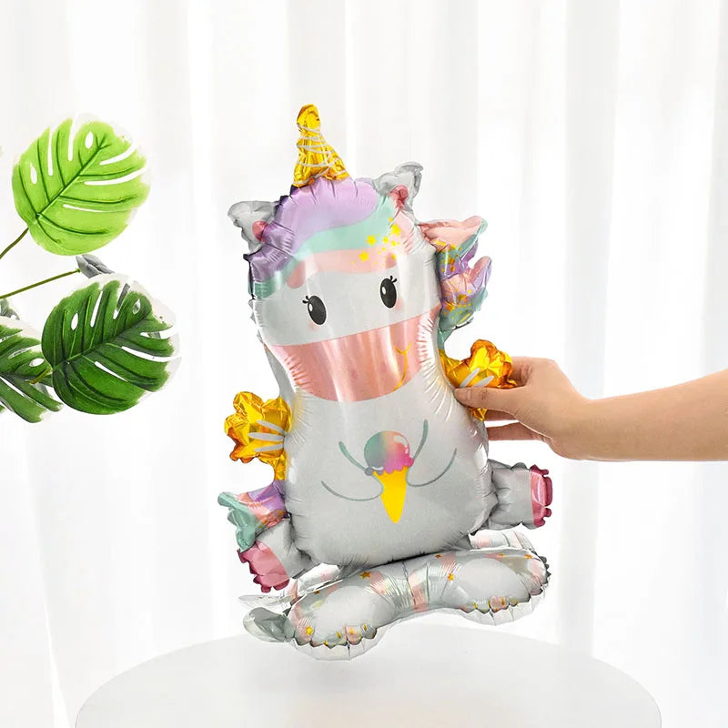 1pc 4D Rainbow Unicorn Foil Balloons For Girls Unicorn Birthday Decor Kids Jungle Birthday Party Elephant Animal Standing Ballon