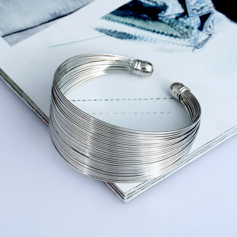 1PC Retro Gold Multi Layer Open Wide Cuffs Women's Punk Metal Adjustable Personalized Bracelet Jewelry Outdoor Party Gift-5034