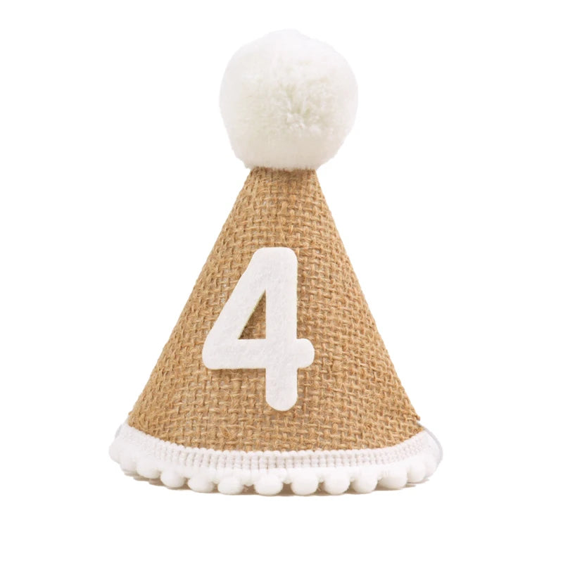 Burlap Hat Baby First Birthday Party Linen Felt Hat 1st 2th 3th Years Kids Baby Shower Hat Birthday Headband Decoration