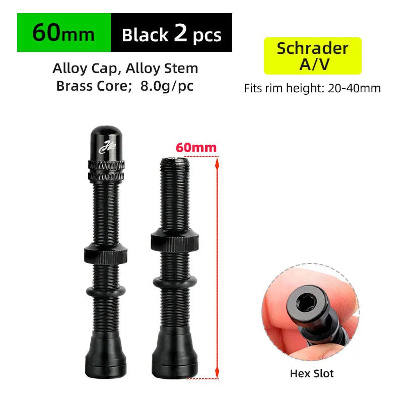 Deemount 2PCS Bicycle Tubeless Schrader Nipple A/V Valves Brass Core CNC Machined Anodized for MTB Road Bike Tubeless Rims