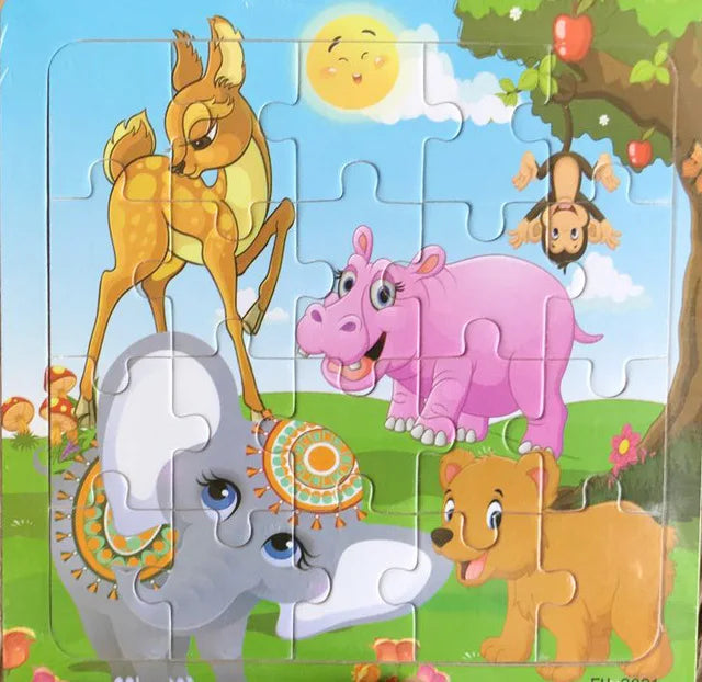 Baby Toys 20Piece Wooden Puzzle Cartoon Animal Vehicle 3D Jigsaw Puzzle Game Montessori Educational Toys For Children Gifts