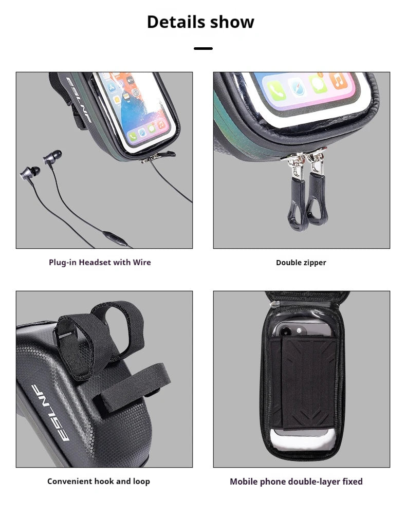 ESLNF Hard Shell Phone Bag Cycling Bag Handlebar Bag Waterproof Large Capacity Touchscreen Compatible Bicycle Accessories