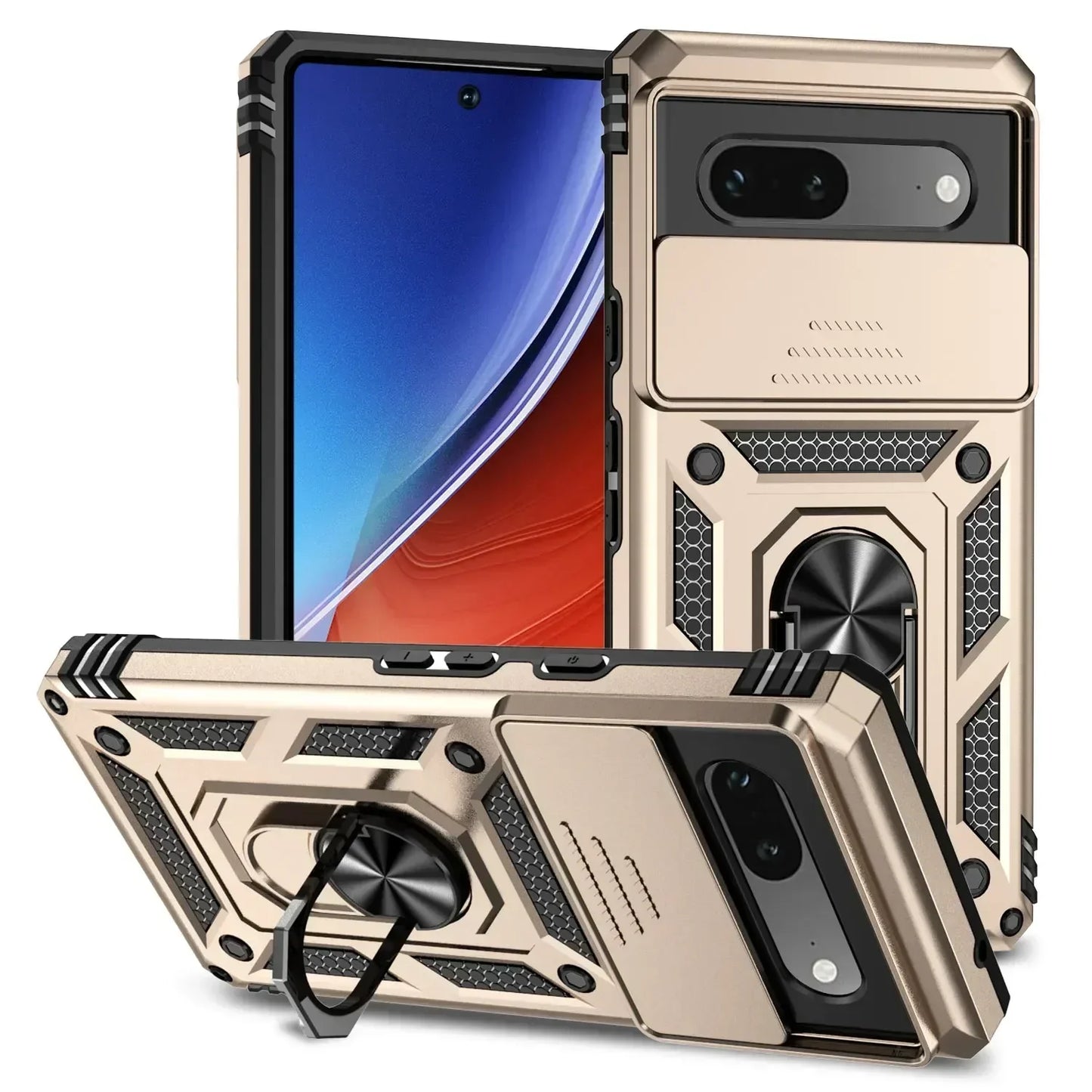 Shockproof Hybrid Dual Layer Magnetic Metal Ring stand Case For Google Pixel 9 8 7 Pro 6 6A 7A Slide Camera Lens Protetion Cover