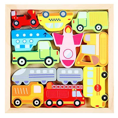 Montessori Wooden Toys 3D Jigsaw Puzzle Tangram Math Toys Baby Hand Grasp Board Shape Match Puzzle Educational Toys for Kids