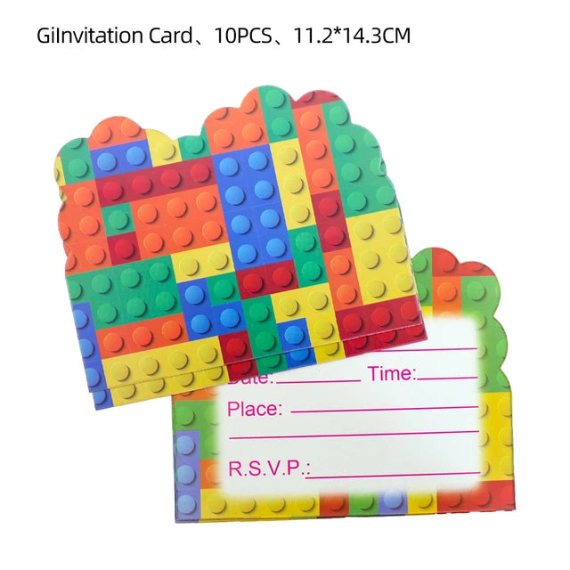 Building Blocks Theme Party Decor Supplies Disposable Tableware Cup Cake Topper Balloon Backdrop For Birthday Party Decoration