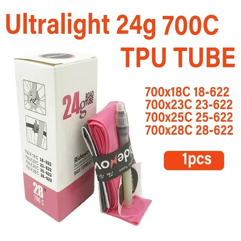Ridenow Ultralight Bicycle Inner Tube 700 x 18 25 28 32 35 38C Road Bike TPU Tube 45 65 85mm Length French Valve 700C 28'' tube