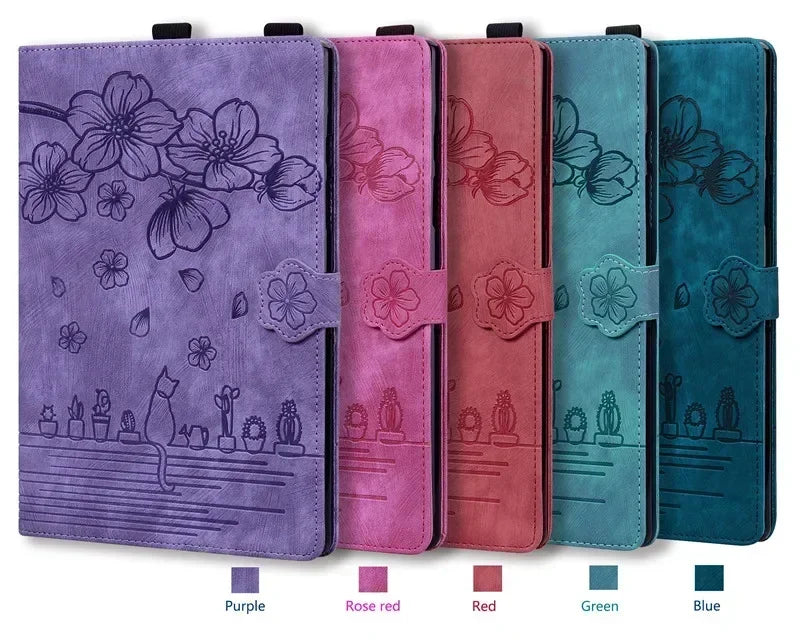 For Samsung Galaxy Tab S7 FE 12.4 Tablet Case Cute Cat Flower Funda For Galaxy Tab S10 Plus S9 FE S7 S8+ A9 Plus 11 12.4 Cover
