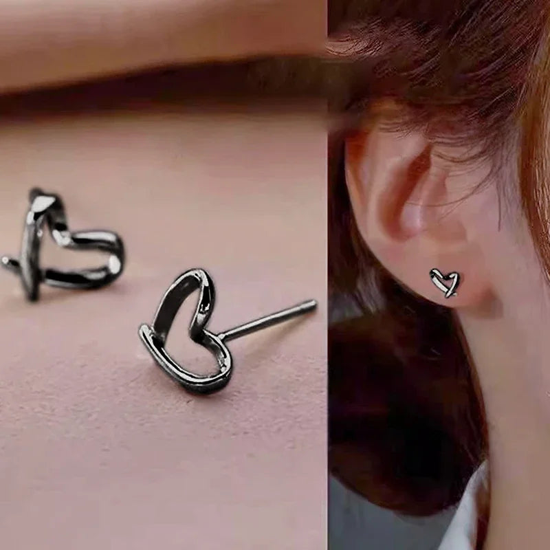 Minimalist Heart Shaped Stud Earrings for Women Glossy Neat Fresh Teens Ear Accessories Charms Daily Wear Party Jewelry
