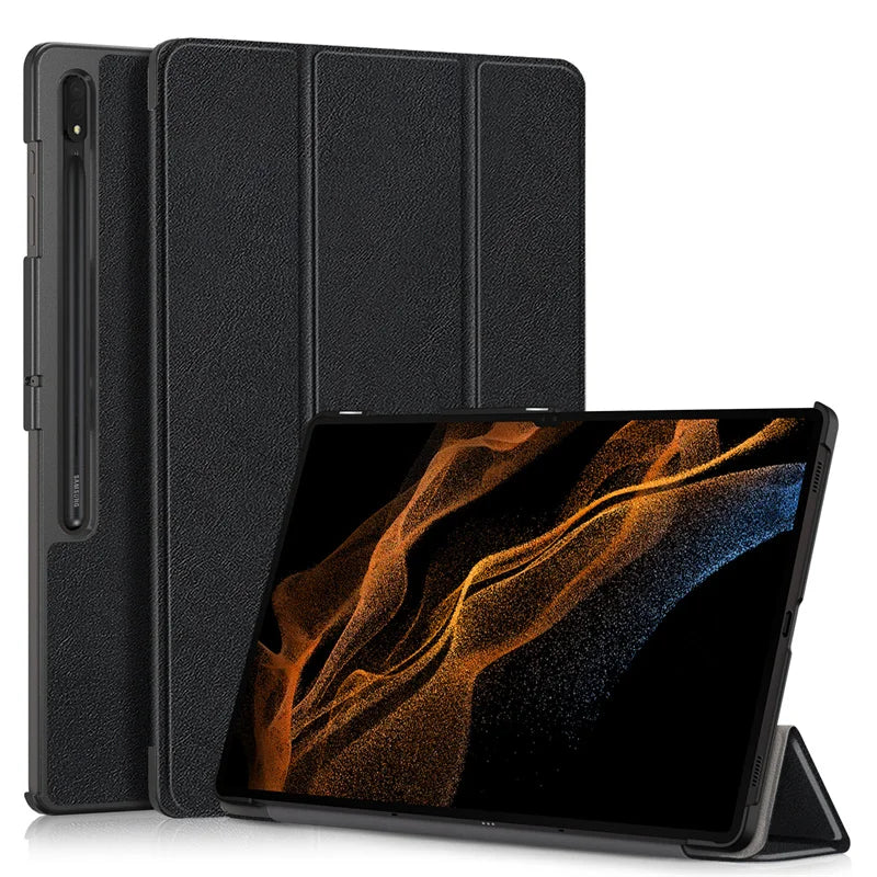 For Samsung Galaxy Tab S10 Ultra Case 14.6" Magnetic Fold PU Leather Stand Hard Tablet Funda For Galaxy Tab S9 Ultra Case Cover
