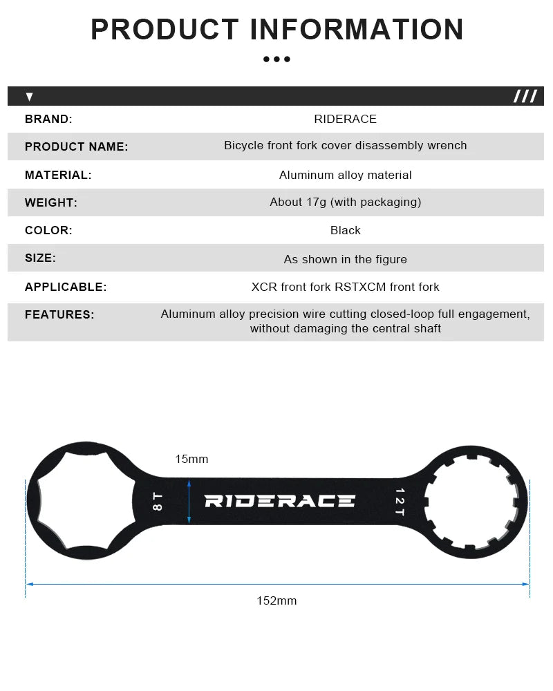 RIDERACE Bicycle Front Fork Wrench Spanner For Suntour XCM XCR XCT RST Mountain Bike Suspension Cap Removal Installation Tool