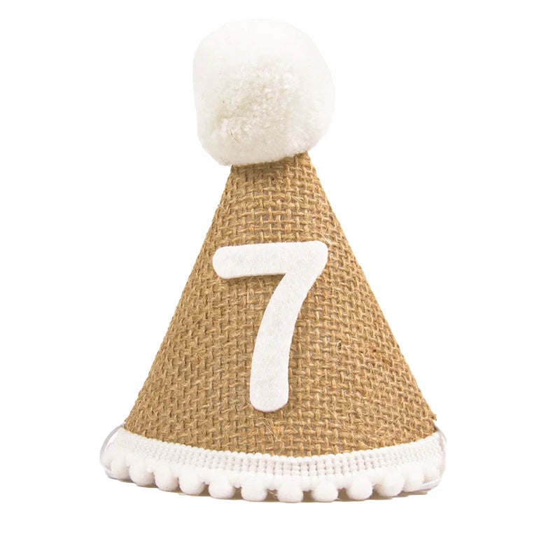 Burlap Hat Baby First Birthday Party Linen Felt Hat 1st 2th 3th Years Kids Baby Shower Hat Birthday Headband Decoration
