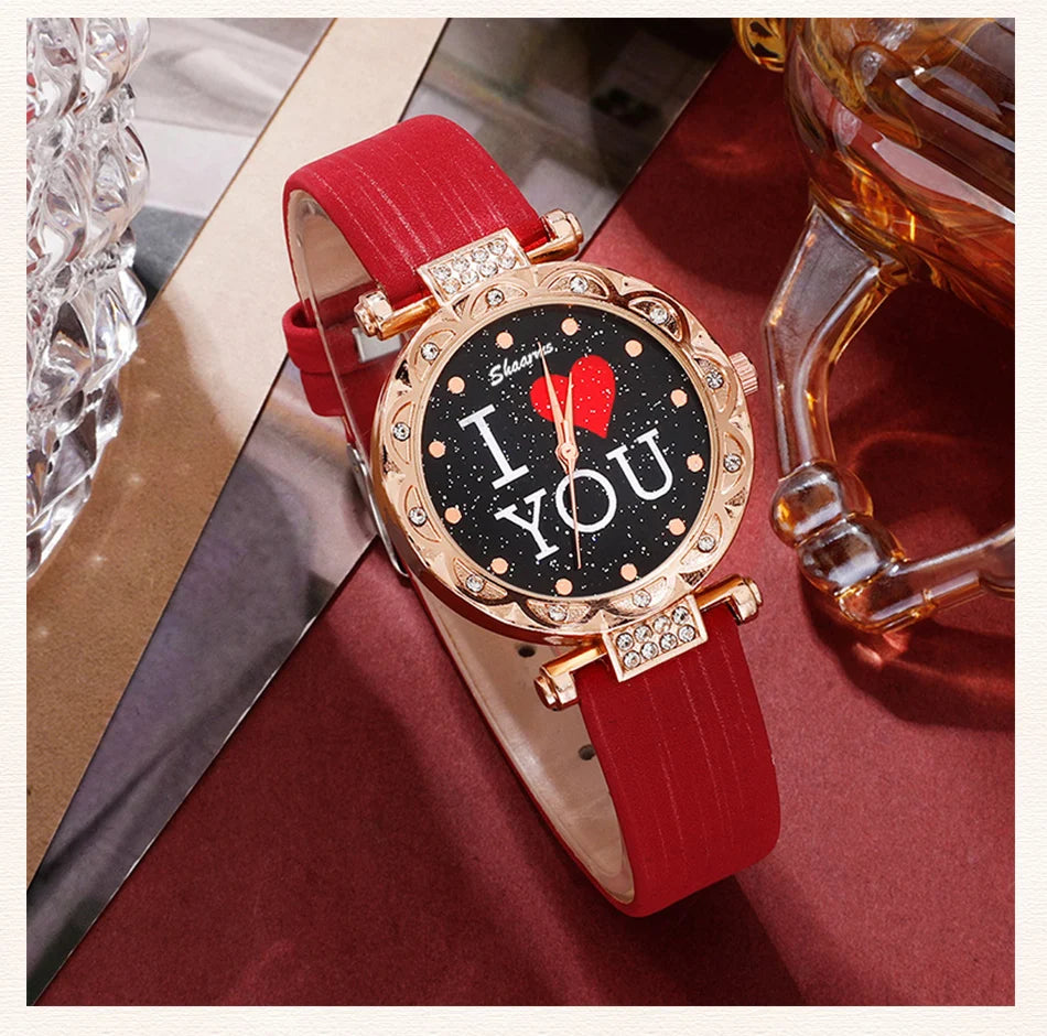 5pcs Set Women Watches Luxury Female Quartz Wristwatch Love Dial Fashion Ladies Wrist Watch Reloj Mujer Relogio Feminino