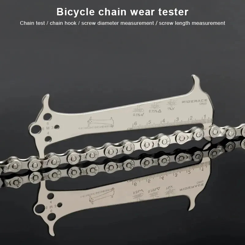 Bicycle Chain Wear Indicator Ruler Repair Tool Stainless Steel Mountain Road Bike Chain Gauge Measurement Checker Screw Diameter