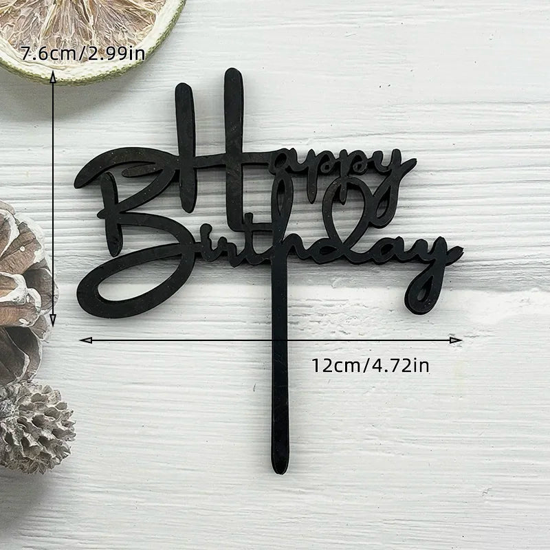 10Pcs Acrylic Happy Birthday Cake Topper Black Gold Silver Designs Cake Decorations for Kids, Men, Women & Baby Showers