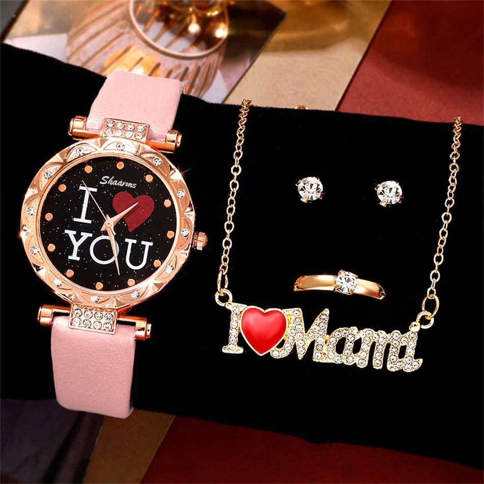 5pcs Set Women Watches Luxury Female Quartz Wristwatch Love Dial Fashion Ladies Wrist Watch Reloj Mujer Relogio Feminino