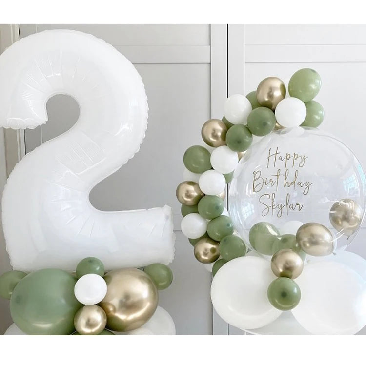 32/40inch Cream Caramel Big Number Foil Balloons 0 1 2 3 4 5 6 7 8 9 Balls White Color Wedding Birthday Party Decor Baby Shower