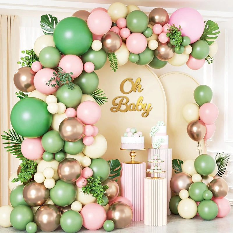 Green Balloon Garland Arch Kit Jungle Safari Party Baloon Birthday Party Decor Kids Baby Shower Wild One Wedding Latex Ballons