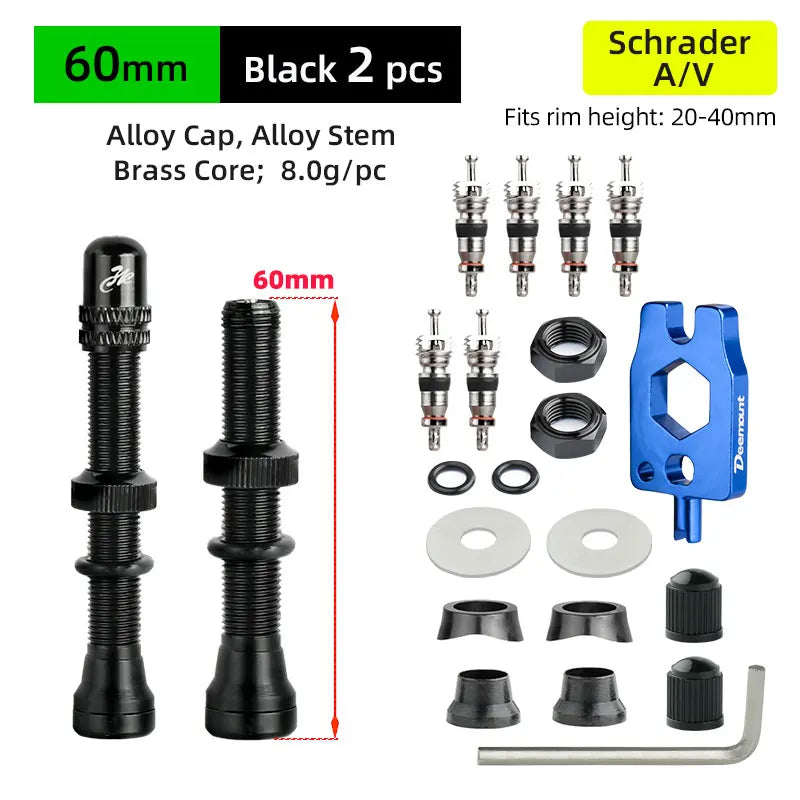 Deemount 2PCS Bicycle Tubeless Schrader Nipple A/V Valves Brass Core CNC Machined Anodized for MTB Road Bike Tubeless Rims
