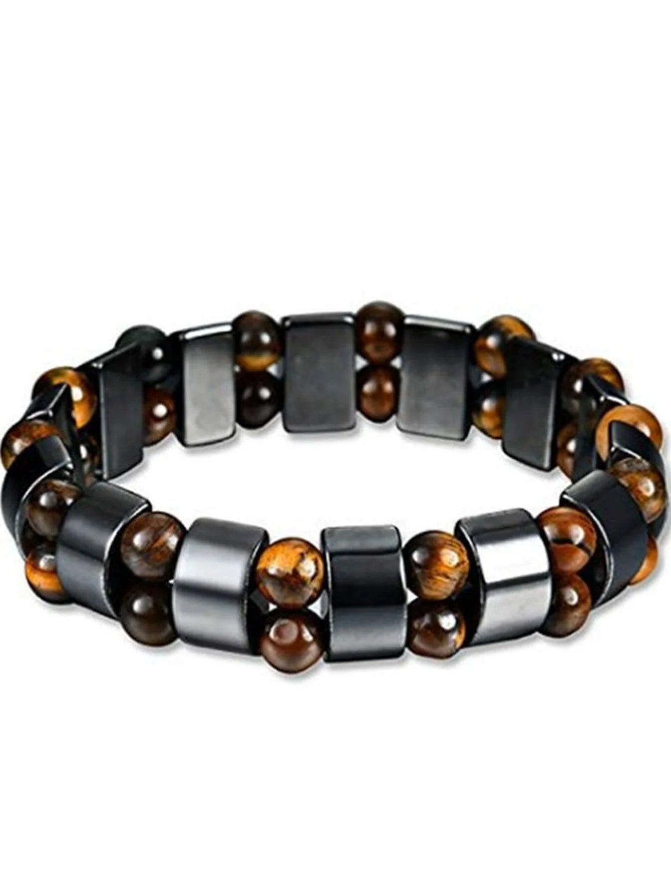 1PC Fashionable Black Gallstone Elastic Adjustable Health Energy Magnetic Therapy Hematite Bracelet for Men and Women