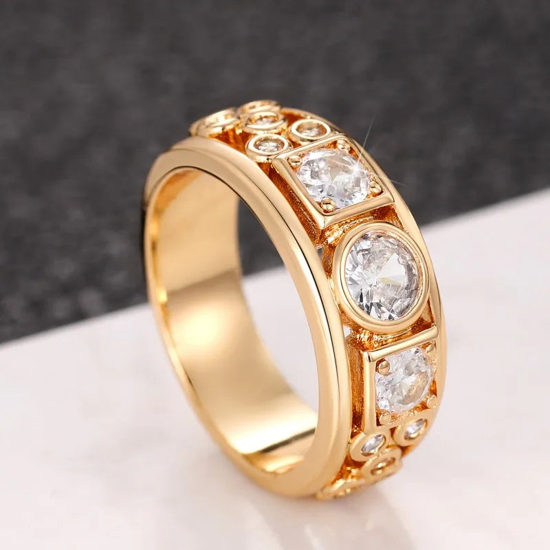 Geometric CZ Gold Color Rings for Women Fashion Versatile Design Wedding Bands Accessories Party Modern Statement Jewelry