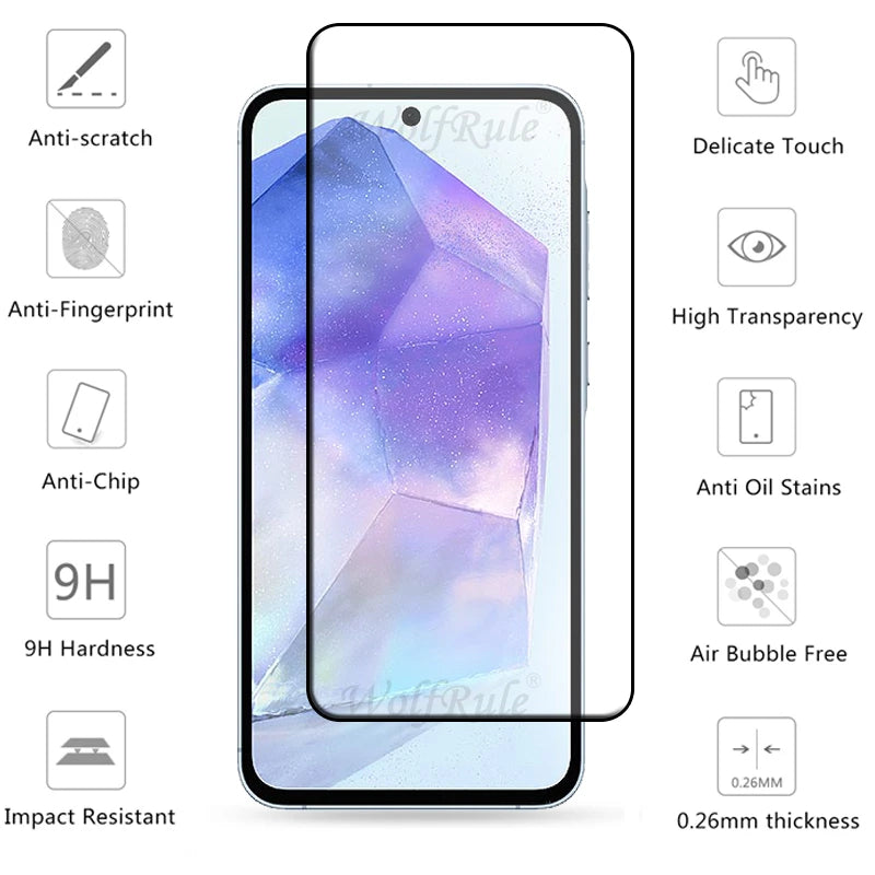 1/2/3/4PCS Full Cover Glass For Samsung A55 Glass Samsung Galaxy A55 Tempered Glass 9H Screen Protector Samsung A55 A52 A53 A54