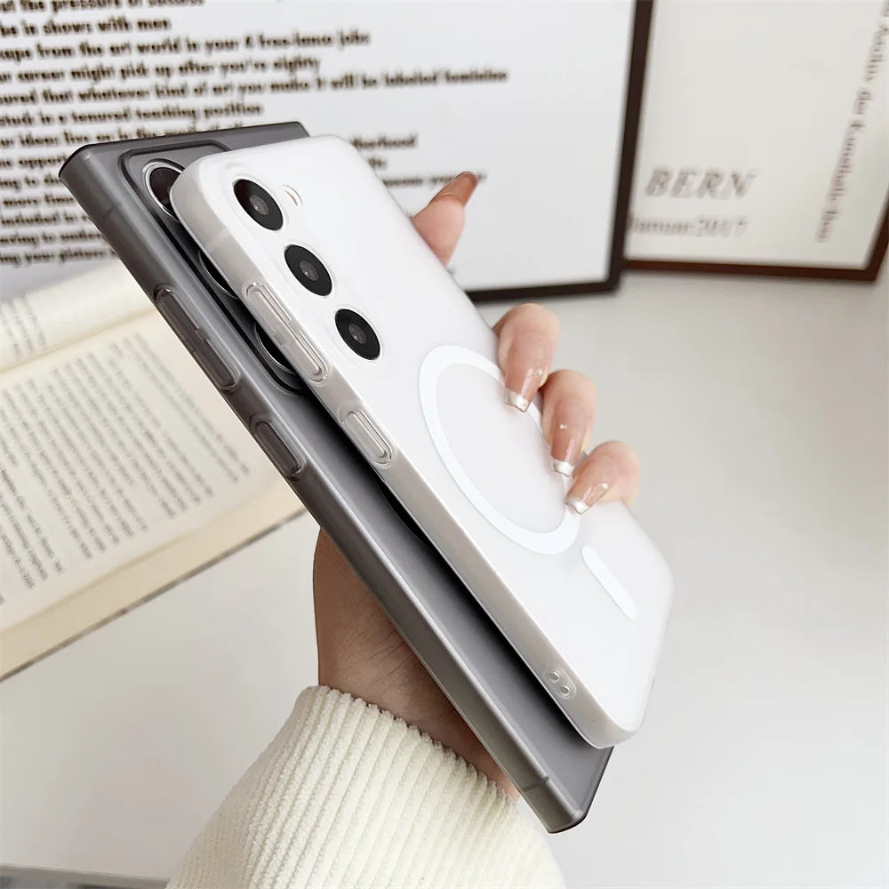 Matte Transparent Ultrathin Magnetic Phone Case for Samsung Galaxy S24 S25 Ultra S22 S23 Plus S24 Ultra Lens Protection PC Cover
