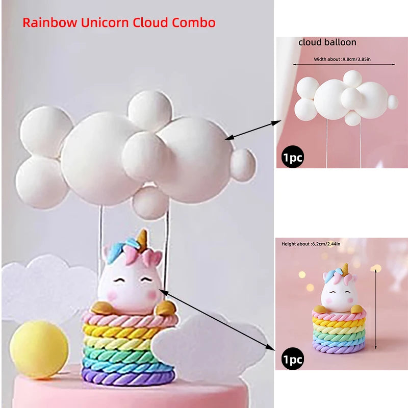 9 pcs unicorn rainbow cake topper unicorn with rainbow clouds stars Happy birthday cake decorations for girls one year old party