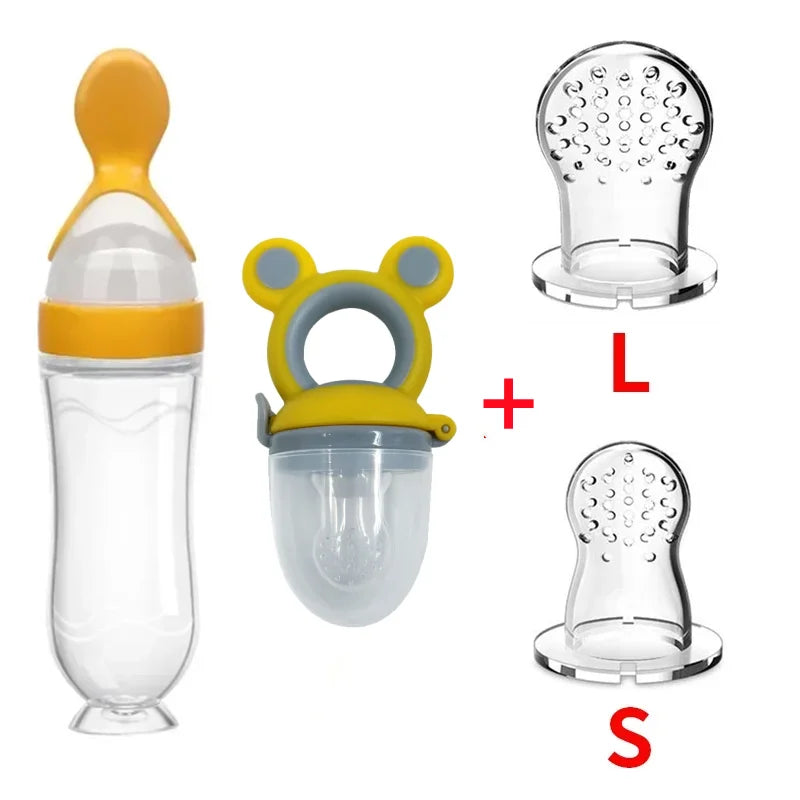 4Pcs Baby Feeding Bottle with Fruit Pacifier Set Baby Spoon Bottle Toddler Fresh Vegetable Fruit Feeder Kids Feeding Supplies