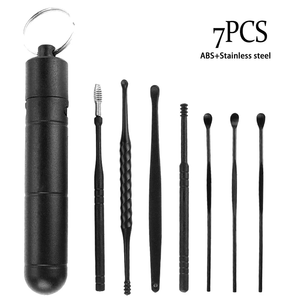 7Pcs ABS+tainless Steel Earpick Ear Cleaner Spoon Ear Care Cleaning Tool Ear Wax Removal Kit Ear Wax Ear Wax Removal Tool