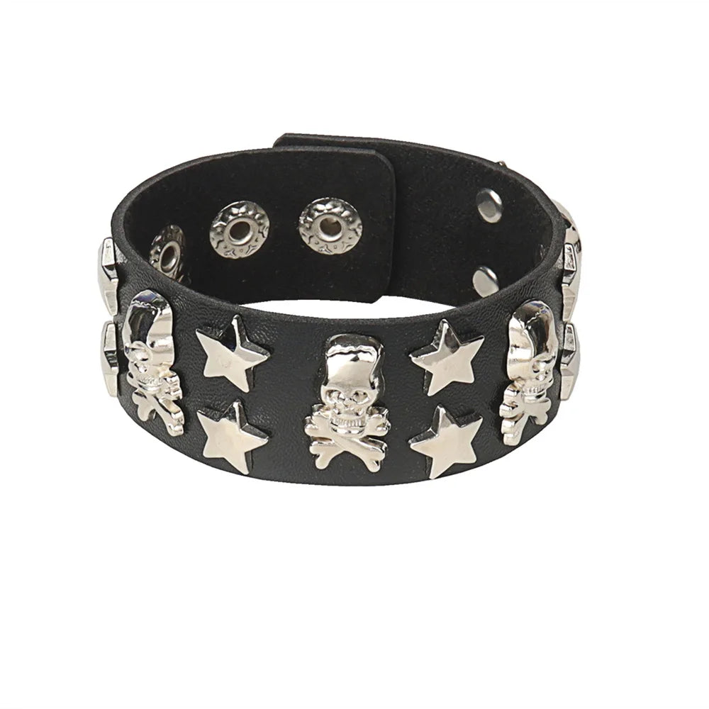 Punk Rivet Star PU Leather Bracelet For Women Men Hip Hop Gothic Dark Girl Rock Jewelry Pendant Love Chain Hip Hop Accessories