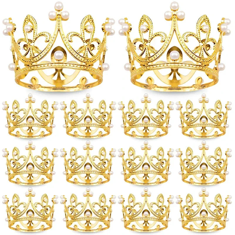 Mini Pearl Crown Cake Decoration Cupcake Topper Kids Hair Ornaments DIY Cake Baking Decoration For Wedding Birthday Party Decor