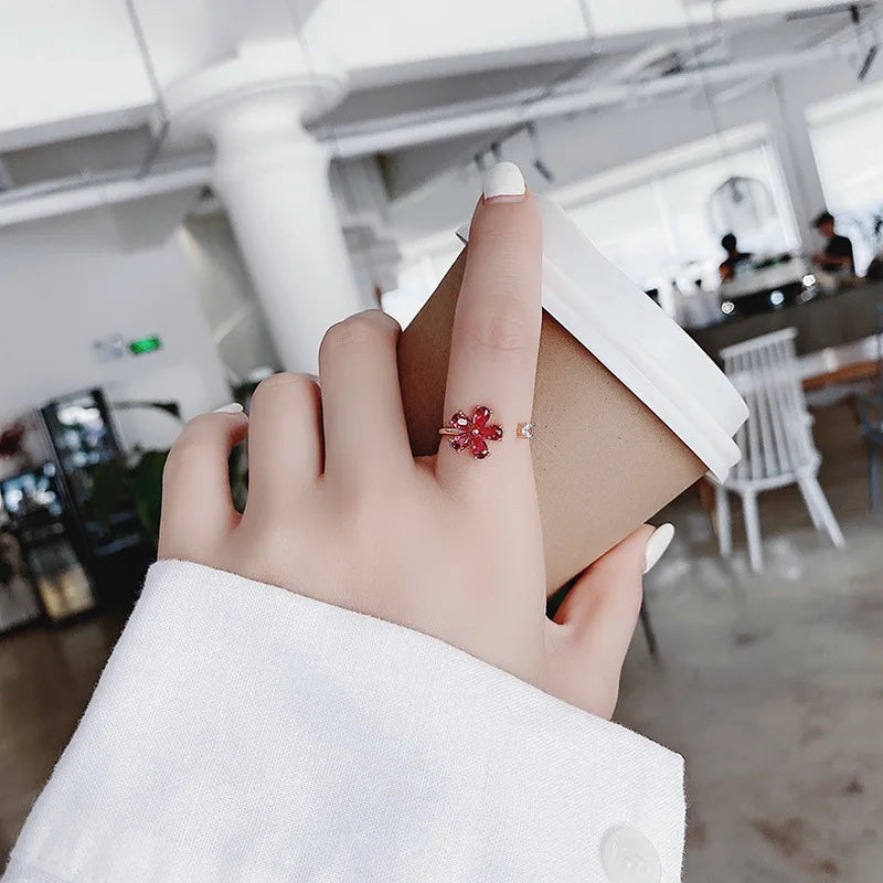 Fashion Crystal Zircon Rings Sweet Flower Leaf Butterfly Adjustable Open Rings Female Wedding Engagement Jewelry Gift