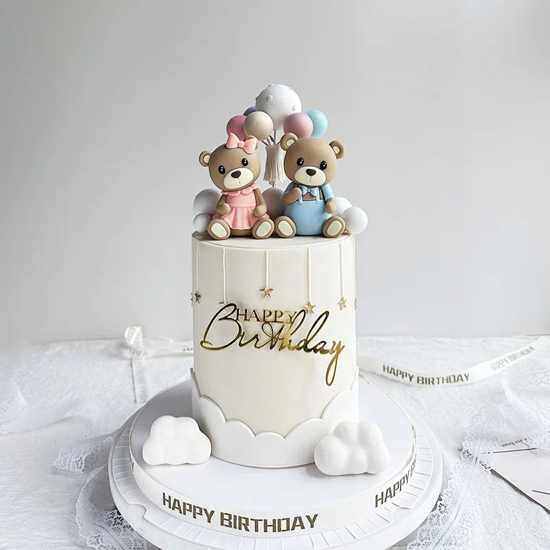 Bear Happy Birthday Decorations Wall Backdrop Banner Paper Plate Cup Gift Bags for Baby Shower Supplies Bear 1st Birthday Decor