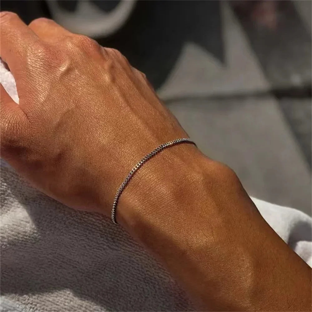 3mm Stainless Steel Cuban Chain Bracelet Men's Street Hip Hop Jewelry Accessories Adjustable Open Bracelet