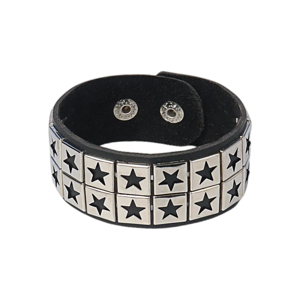 New Punk Fashion Men Black Cuff Leather Bracelet Wristband Metal Rivets Stud Charm Bangle for Women Rock Gothic Jewelry 2024