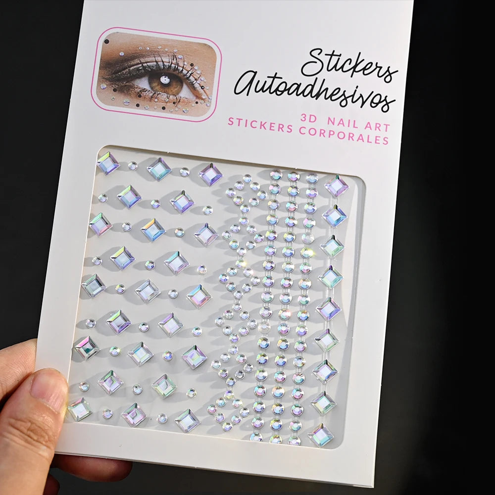 1Pcs Face Diamond Gem Sticker 5D Colorful Rhinestone Tattoo Eyeshadow Stickers fo Festival Nail Body Makeup Bling Jewel DIY Deco