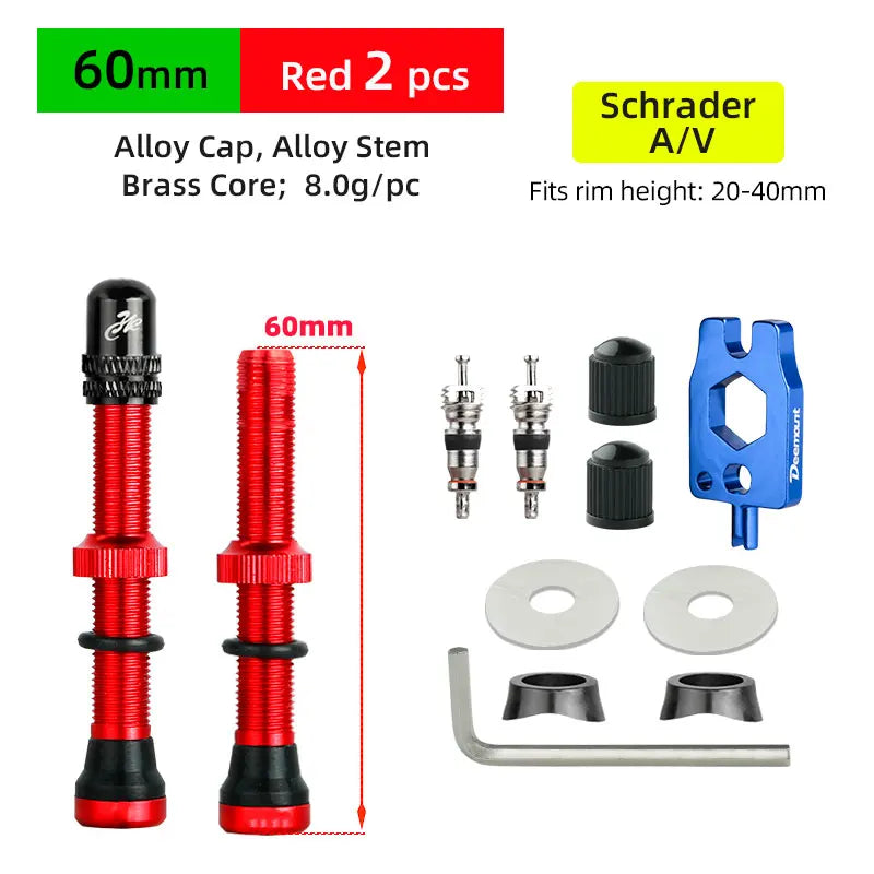 Deemount 2PCS Bicycle Tubeless Schrader Nipple A/V Valves Brass Core CNC Machined Anodized for MTB Road Bike Tubeless Rims