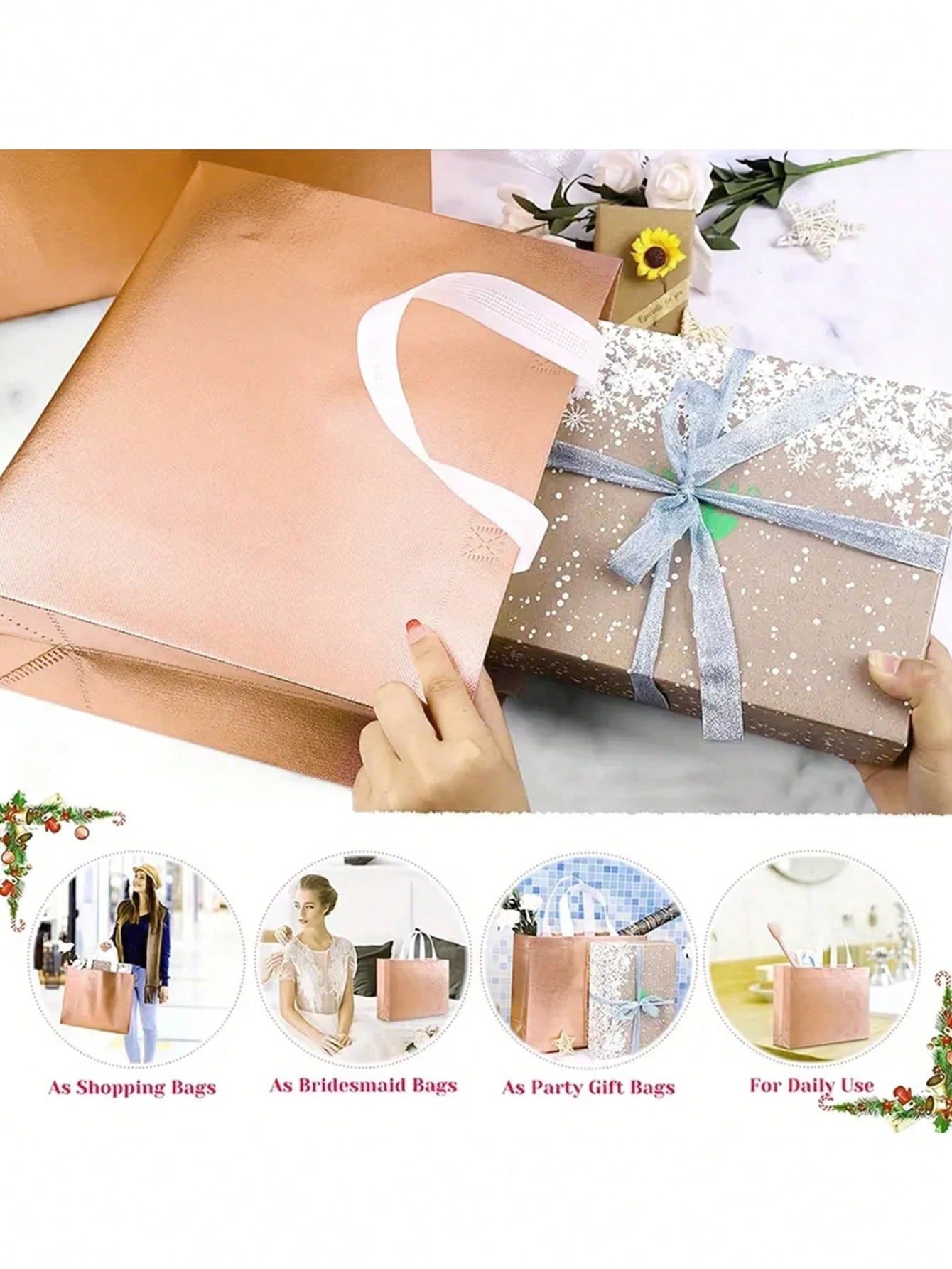 1/5/10pcs silver reusable gift tote grocery shopping bags apply to bridesmaids birthday party wedding, bachelor party supplies