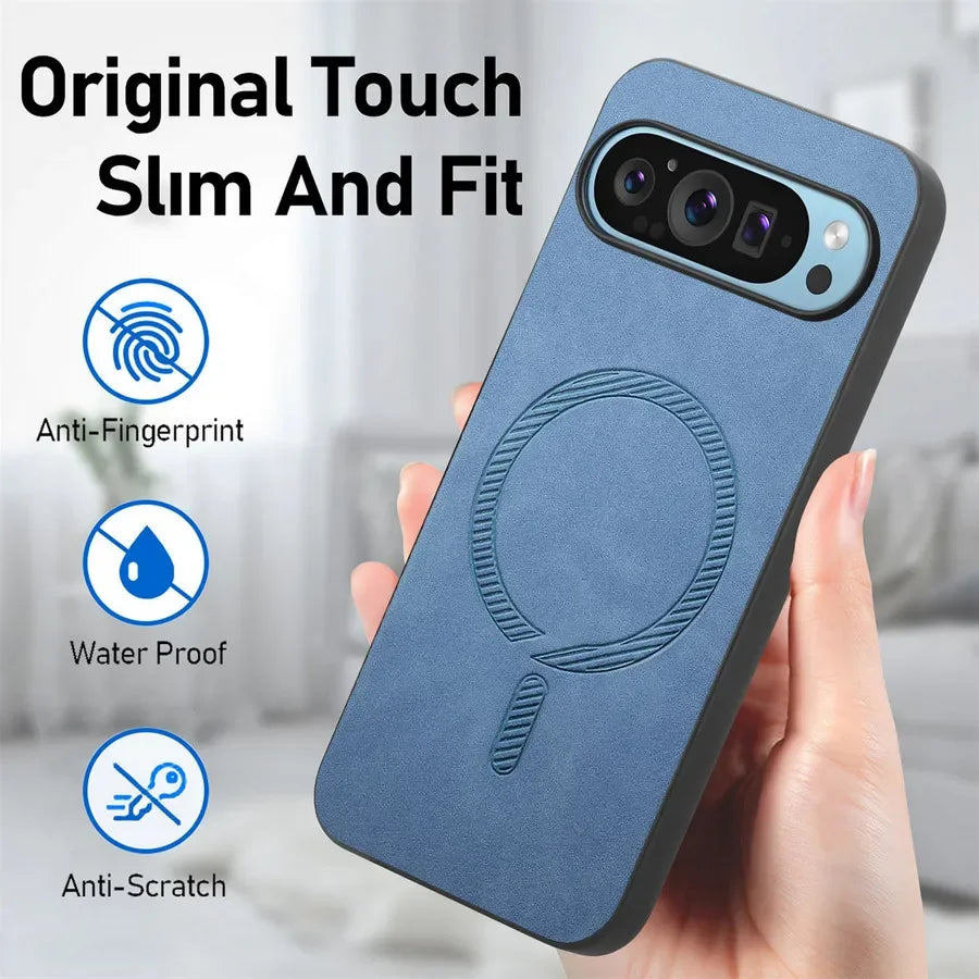 for Magsafe PU Leather Phone Case for Google Pixel 9 Pro XL Matte Magnetic Wireless Charging Cover for Pixel 7A 8A 8 7 Pro