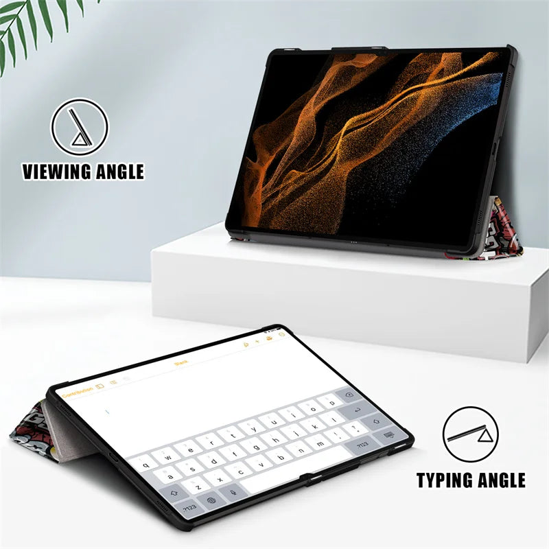 For Samsung Galaxy Tab S10 Ultra Case 14.6" Magnetic Fold PU Leather Stand Hard Tablet Funda For Galaxy Tab S9 Ultra Case Cover