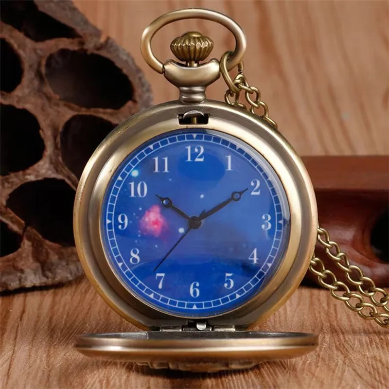 Vintage Bronze Hollow Design Little Prince Necklace Pendant Pocket Watch