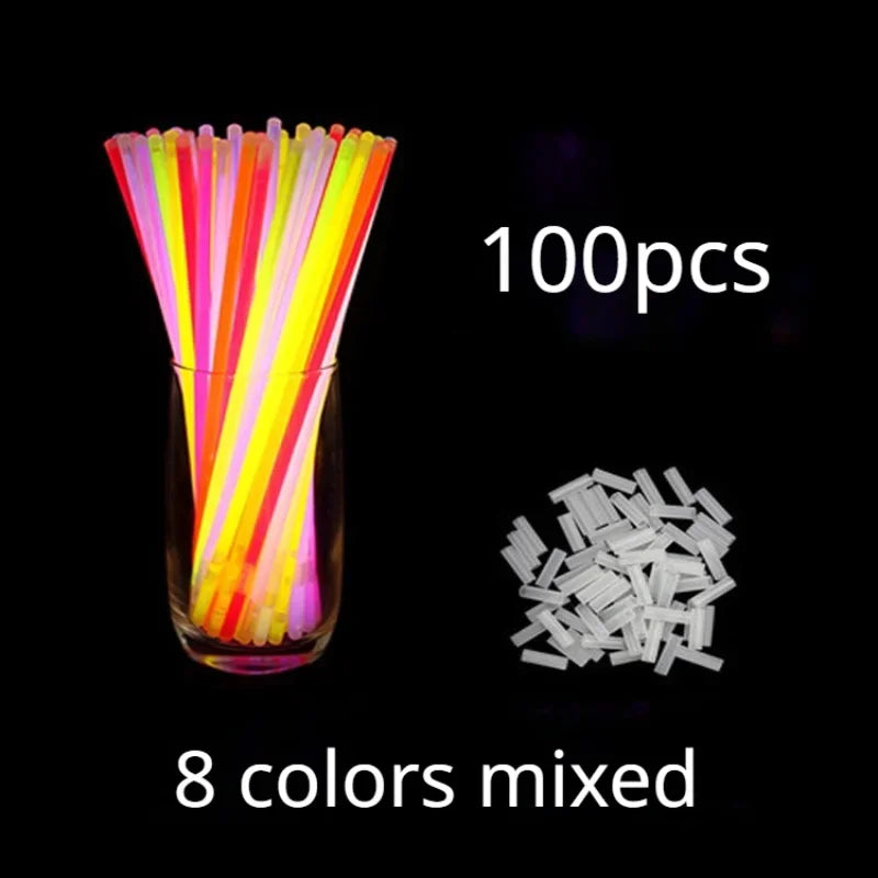 100pcs Party Fluorescence Prop Wedding Party Light Glow Sticks Bracelets Necklaces Live House Concert Bright Colorful Glow Stick