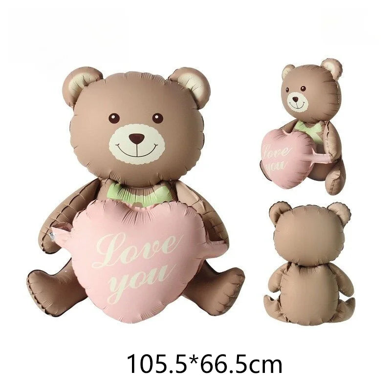 Cute Matte Rainbow Cake Bear Foil Balloon Kids Adult Birthday Party Decorations Cartoon Bow Candy Ice Cream Balloons Globos